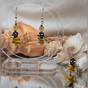Hand Crafted Stainless Steel Lampwork Bee & Faceted Crystal Jewelry Set